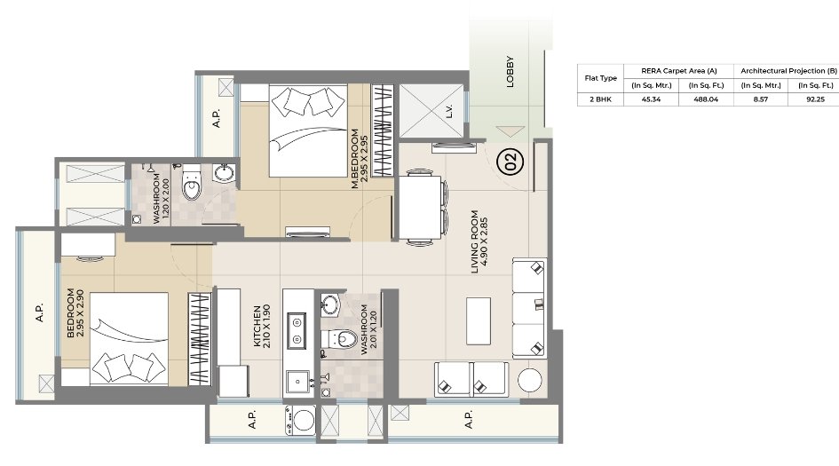 Ekdanta-Rex-Residency-Floor-Plan-2-BHK-488-Sqft-Floor-Plan
